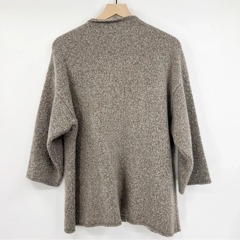 Eileen Fisher Boiled Wool Tan Cardigan Sweater L Boxy Neutral Layer Minimalist
